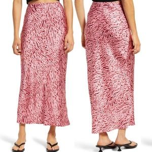TOPSHOP Zebra Bias satin midi skirt